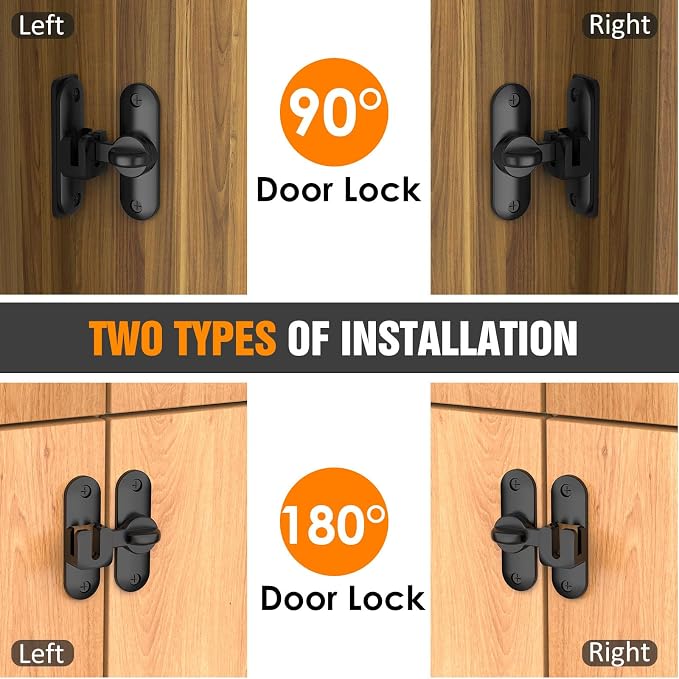 90/180 Degree Flip BarnDoor Lock, Small Door Latch, Black 2 PCS | Heavy Duty Door Latch, Interior Sliding Door, Pocket Door, Bedroom, Bathroom, Cabinet, Privacy Lock, Includes Spacer - Image 3