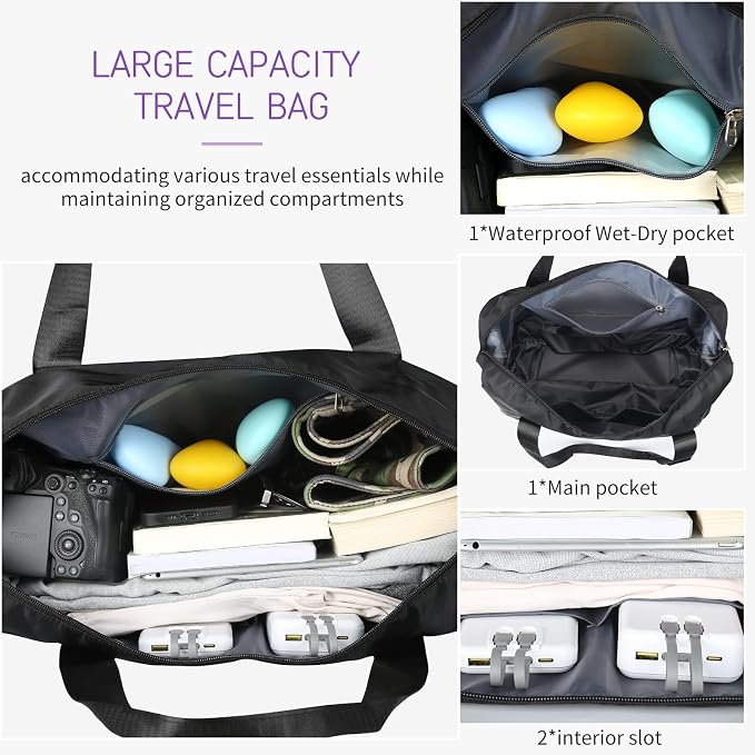 VOOWO Rolling Duffle Bag with Wheels, Expandable Foldable Duffle Bag for Travel, Rolling Under Seat Luggage Carry on Duffel Bags, Wheeled Travel Duffel Weekend Bags, Capacity 18L to 30L (Black) - Image 4