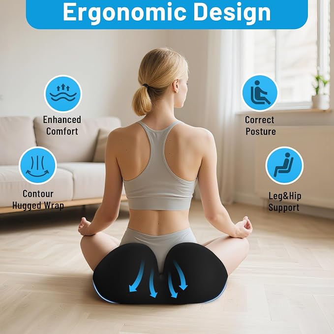 Memory Foam Seat Cushion, Ergonomic Office Chair Cushion for Long Sitting | Curved Tailbone Support Cushion for Car, Desk Chair and Wheelchair, Coccyx Comfort Pad with Breathable Cover, X-Large, Black - Image 6