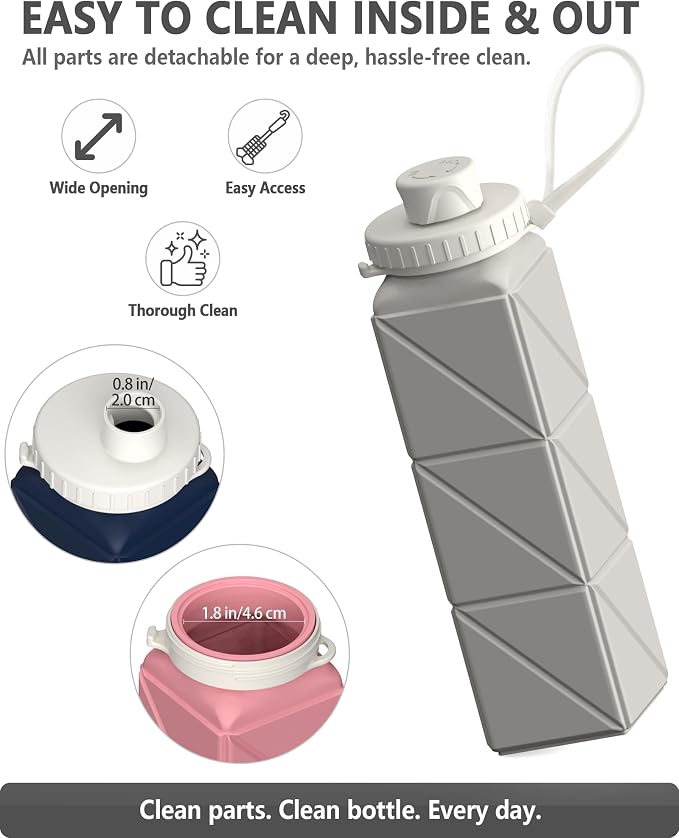 BEAUTAIL Collapsible Water Bottles 21oz/610mL, Silicone Travel Water Bottle | BPA Free, Leakproof & Reusable, Foldable Water Bottle for Traveling, Hiking, Gym, School, Sports, Outdoor, 1-Pack, Starlight - Image 5