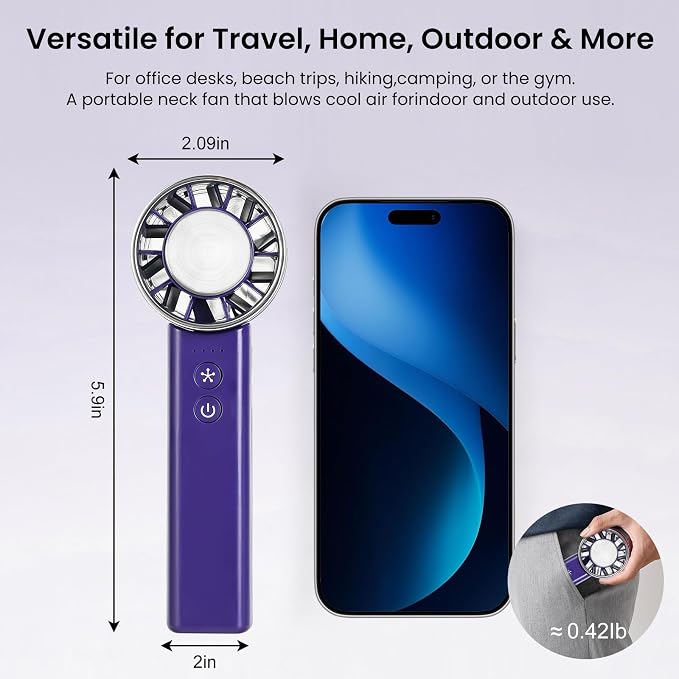 Foldable Handheld Fan with Ice Cooling - 4 Speed Rechargeable Mini Portable Fan, Ultra-Lightweight Personal Air Cooler for Desk, Travel and Makeup, Purple - Image 6