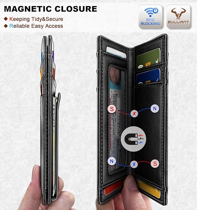 BULLIANT Magnetic Slim Leather Pocket Wallet Money Clip For Men 12Cards | RFID Blocking | Easy Access | Gift Boxed - Image 3