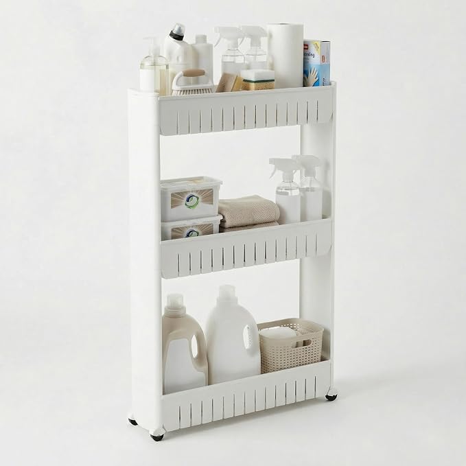 Lavish Home 3 Tier Shelf Rolling Cart - Narrow-Space Kitchen or Bathroom Shelf Organizer Cart - Slim Slide-Out Storage Shelves for Kitchen, Bathroom, Laundry and Pantry by LavishHomeCollection
