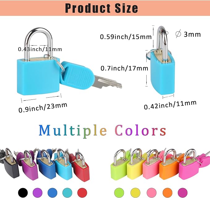 5Pack Suitcase Locks with Keys, 23mm Small Luggage Padlocks Multicolor, Solid Brass Mini Padlocks for Suitcase, Luggage, Travel Bag, Backpack Zipper, Jewelry Box, Diary Books, Drawer, Toolbox - Image 6