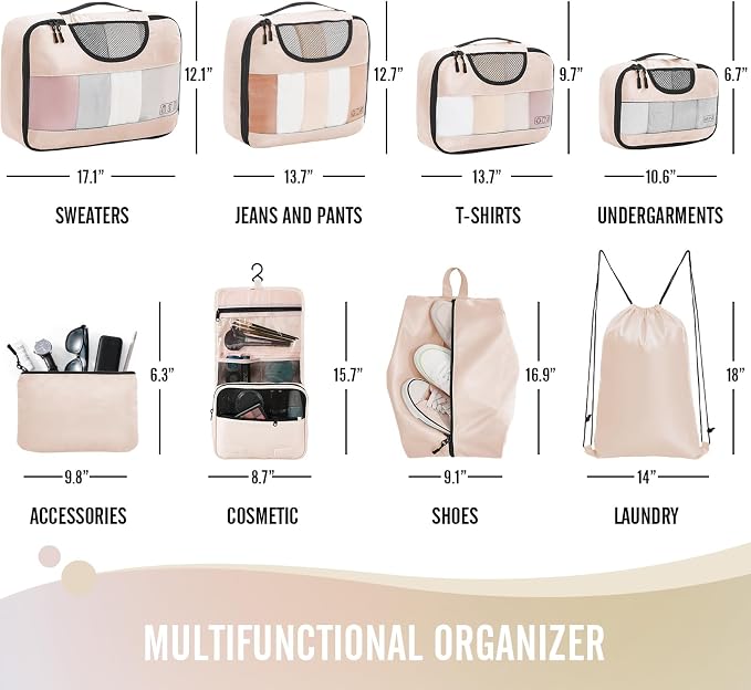 Veken 8 Set Packing Cubes for Travel Essentials, Suitcase Organizer Bags in 4 Sizes, Carry-On Luggage Accessories with Laundry Bag, Airplane Must Have, Gifts for Women Men - Image 6