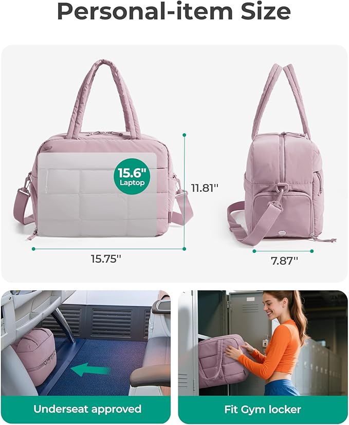 BAGSMART Gym Bag for Women, Carry on Travel Duffel Bag, Water-resistant Weekender with Shoe Compartment for Gym Travel Work, Purple, Medium - Image 3