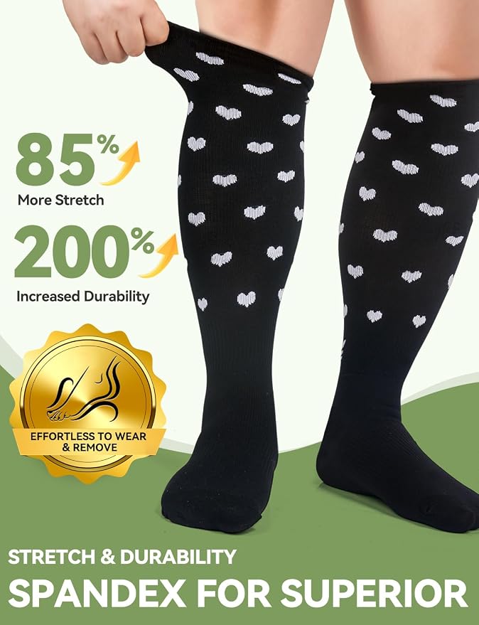 Plus Size Compression Socks for Women & Men Wide Calf, 20-30mmhg Knee High Stockings for Pregnancy, Nurse, Travel - Image 3
