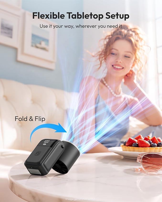 Gaiatop Portable Mini Fan Handheld, 3-in-1 Foldable Pocket Fan, Up to 15H | Personal Small Hand Fan, 6-Speed Turbo Cooling, USB Rechargeable, Outdoor Travel Essentials, Gifts for Women Men Teens, Black - Image 4