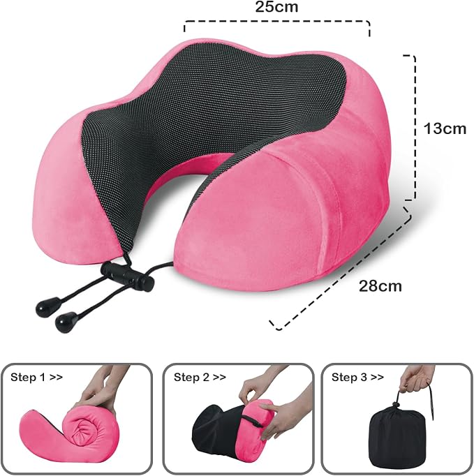 Travel Pillow, Memory Foam Neck Pillow for Traveling, U Shape Neck Pillow Airplane Portable Flight Pillow Travel Kit with 5D Contoured Eye Masks and Earplug for Plane Train Car Home Office - Image 5
