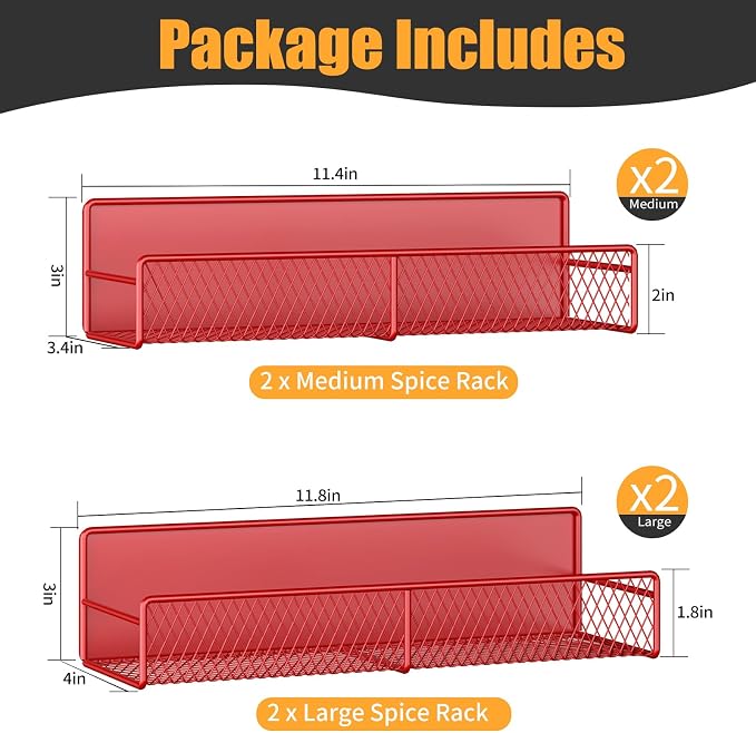 DTUQYX Magnetic Spice Rack for Refrigerator, 4 Pack 100% Metal Strong Magnet Fridge Shelves, Space Saving Spice Organizer, No Drilling Moveable Home Kitchen Laundry Room Storage Organization, Red - Image 2