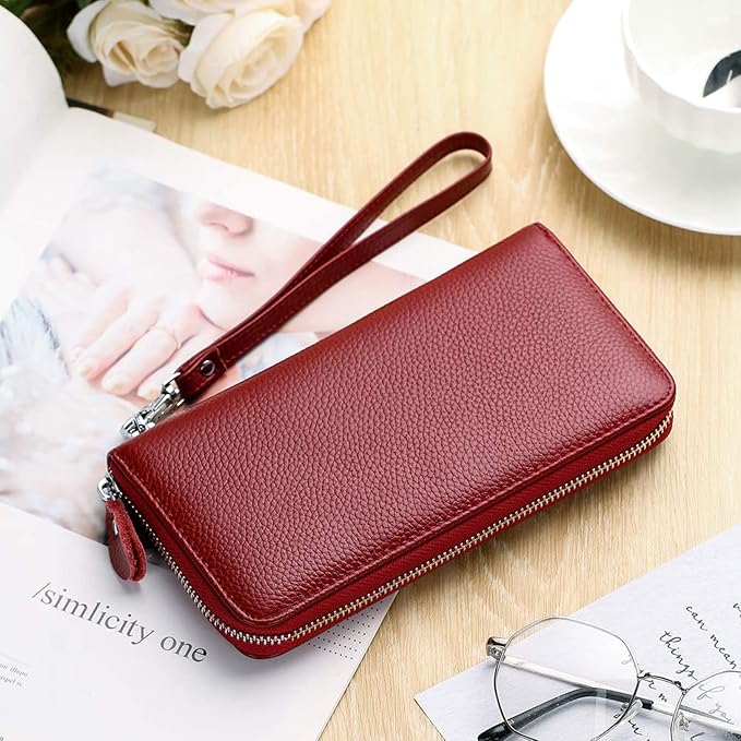 Moflycom Womens Wallet RFID Blocking Genuine Leather Zip Around Wallet Clutch Wristlet Travel Long Purse for Women - Image 6
