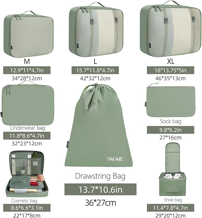 BAGAIL 8 Set Packing Cubes Luggage Packing Organizers for Travel Accessories-Matcha Green - Image 2