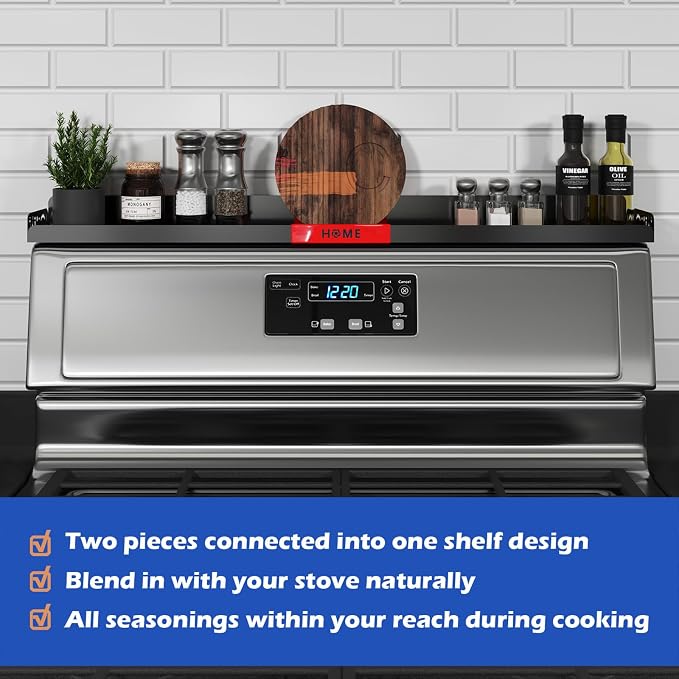 STUTOV 30" Magnetic Stove Top Shelf – Black Spice Rack with Red HOME Design – Seasoning Organizer for Back of Stove – Over Stove and Kitchen Storage Shelf - Image 2