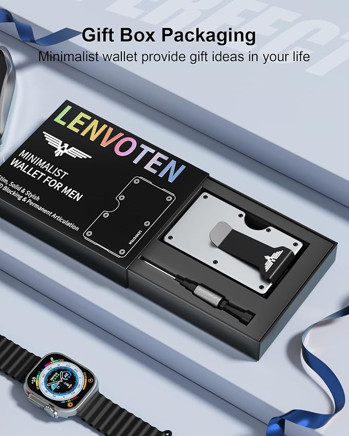 Lenvoten Upgraded Hinged Minimalist Wallet for Men, AirTag Compatible | Slim Metal Aluminum, RFID Blocking Credit Card Holder & Money Clip Holds 20 Cards, Premium Scratch-Resistant Finish - Image 7