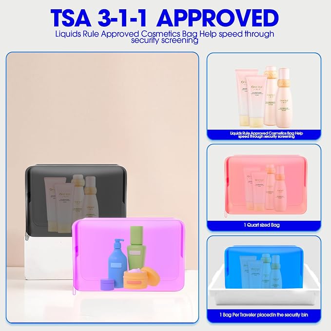 ZHOOGE 6 Pack Clear Cosmetic Bag Makeup Bags Toiletry Bag with Zipper and Handle, TSA Approved Clear Organizer Bags, PVC Cosmetic Pouch for Women and Men Fit Carry-on Travel Essentials - Image 3
