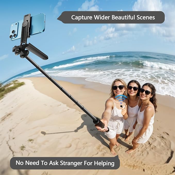 Phone Tripod with Remote: Selfie Stick for iPhone Android | 71" extendable tripod with remote, 360° rotation and stable quad base for selfies, video recording and travel - Image 6