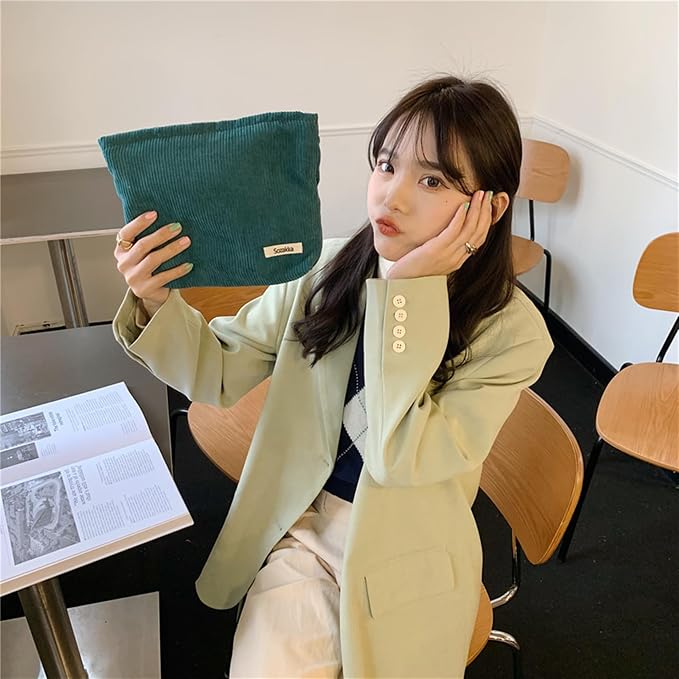 Cosmetic Bags for Women - Corduroy Cosmetic Bag Aesthetic Women Handbags Purses Smile Dots Makeup Organizer Storage Makeup Bag Girls Case Bags (Pure Dark green) - Image 3