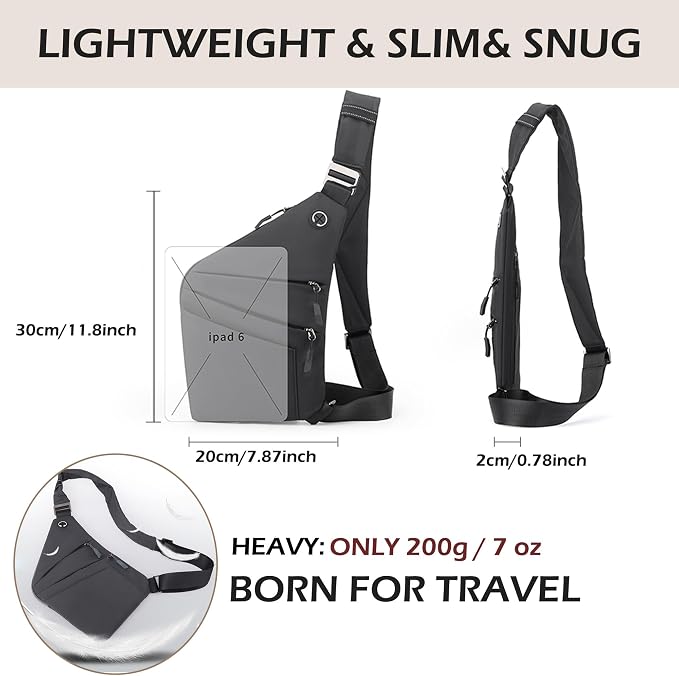 Anti Theft Crossbody Bags for Women Men, Multi-Pocket Shoulder Bag, Slim Sling Bags with 2 RFID Blocking Card - Image 7