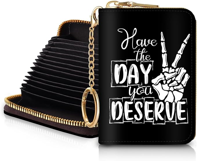 Blusabaca RFID Credit Card Holder Small Women Travel Wallet, Skull Sign | Removable Keychain, Case with Zipper, Vegan PU Leather, Cash Coin Pocket, Business Accordion Purse, Ladies Female Gift by Blusabaca