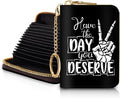 Blusabaca RFID Credit Card Holder Small Women Travel Wallet, Skull Sign | Removable Keychain, Case with Zipper, Vegan PU Leather, Cash Coin Pocket, Business Accordion Purse, Ladies Female Gift by Blusabaca