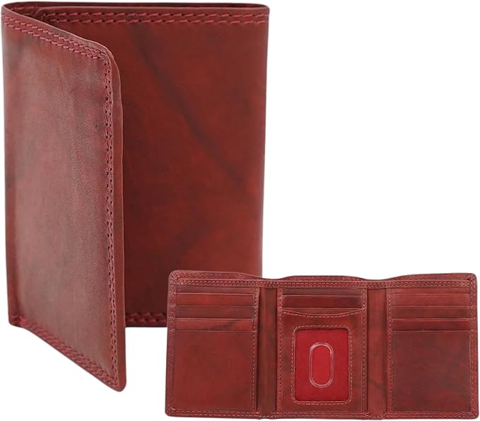 AG Wallets RFID Blocking Wallet for Men - Trifold Minimalist Slim Wallet with 10 Credit Card Slots & 3 Side Slots - 100% Genuine Leather Travel Wallet - Secure Compact Wallet - Burgundy by AGWallets