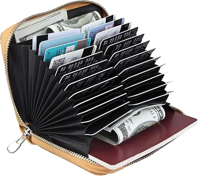 RFID Blocking 24 Slot Credit Card Holder Wallet Real Leather Multi Card Organizer Wallet with Zipper - Image 2
