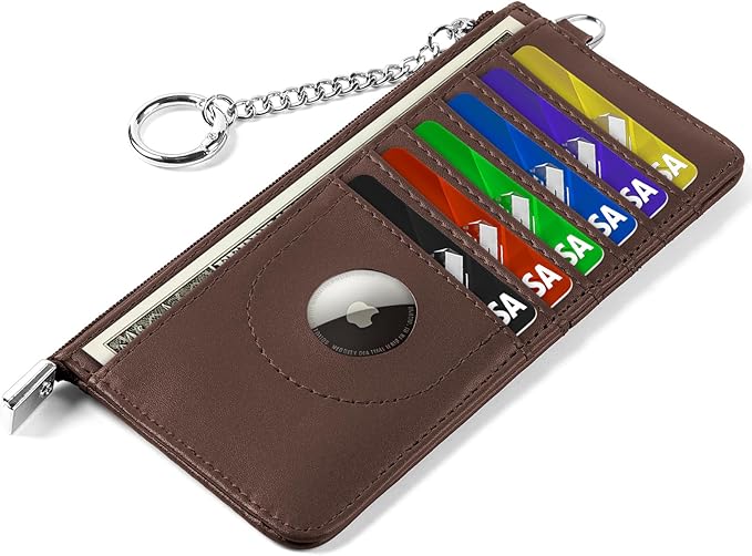 RFID Blocking Slim Credit Card Holder Wallet with Zipper Money Pocket & Keychain, Slim Airtag Wallet for Men Women by Ecovision