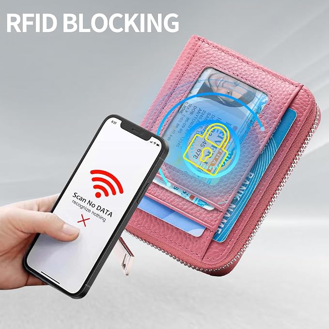 RFID Credit Card Holder,Small Genuine Zipper Leather Card Case Wallet for Women - Image 5