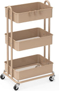 Simple Houseware 3-Tier Heavy Duty Metal Utility Rolling Cart, Khaki by SimpleHouseware