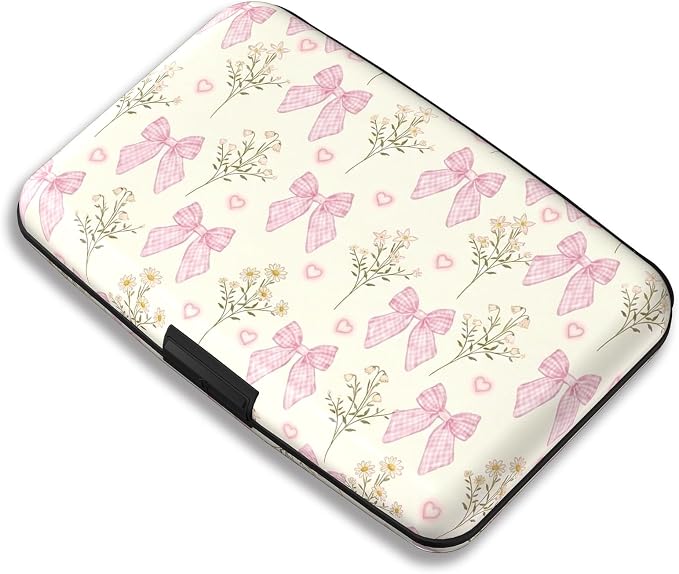 Maicican RFID Blocking Aluminum Credit Card Holder | Slim Metal Wallet for Women & Men, Business Card Case for Travel, Fits Front Pocket, Card holder wallet - pink bow by Maicican