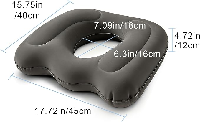 Donut Seat Cushion, Inflatable Sitting Cushion, Coccyx Cushion | Donut Pillow for Tailbone Pain, Portable Inflatable Seat Cushion Pressure Relief, Suitable for Car, Airplane, Travel, Grey - Image 2