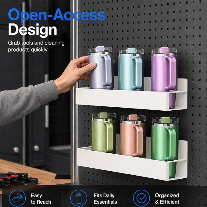 4 Pack Magnetic Cup Holder Heavy Duty, 12 Cup Capacity Water Bottle Organizer fit for Stanley Cup, Tumbler Storage Rack for Kitchen, Side of Fridge, Garage, Laundry Room, Cabinet, Pantry, RV - White - Image 2