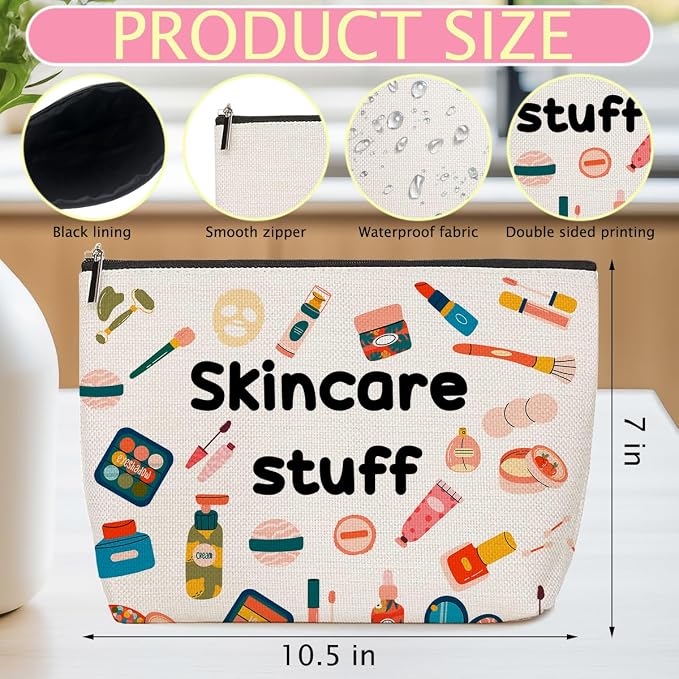 2Pcs Skincare Stuff Makeup Bag Travel Essentials Organizer Cosmetic Bags | Portable Pouch Purse Roomy Travel Makeup Skincare Accessories, Christmas Birthday Gifts for Women - Image 2