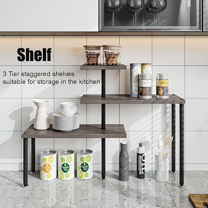 3 Tier Adjustable Countertop Organizer Corner Shelf | Countertop Organizer and Storage Rack for Kitchen, Bathroom, Over Sink, Coffee Bar, Spice Rack, Dresser Table - Image 3