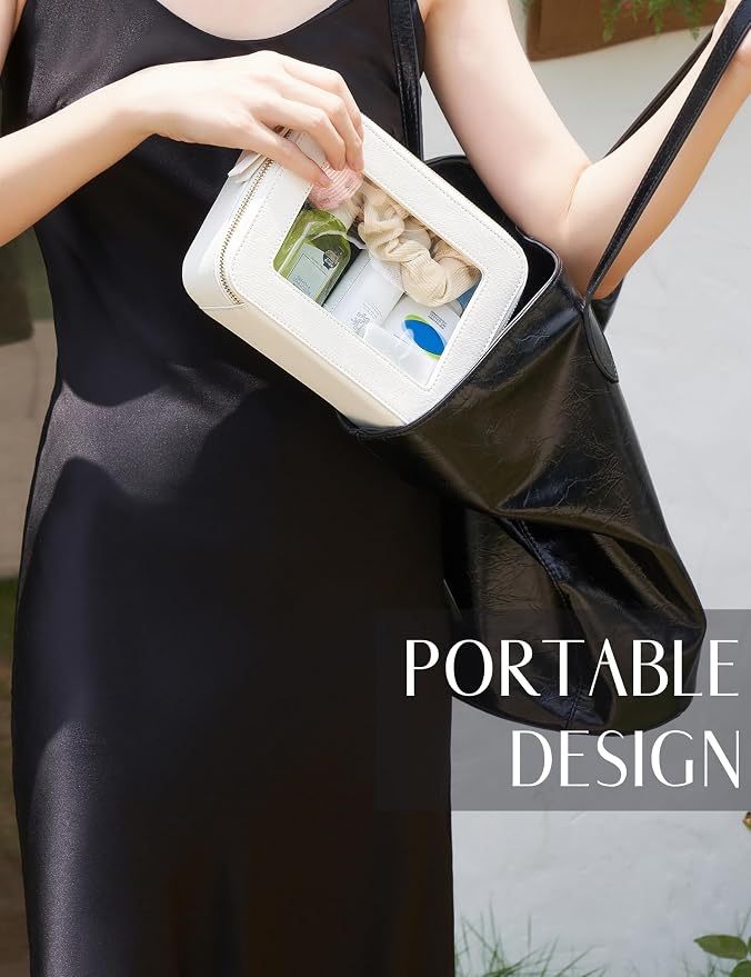 Clear Makeup Bag with Zipper, Women Travel Toilrty Bag White Medium | Structured Clear Cosmetic Case, Car Essential Organizer Bag, Waterproof PU Leather, Dual Zipper, Wide Opening and Compact - Image 5