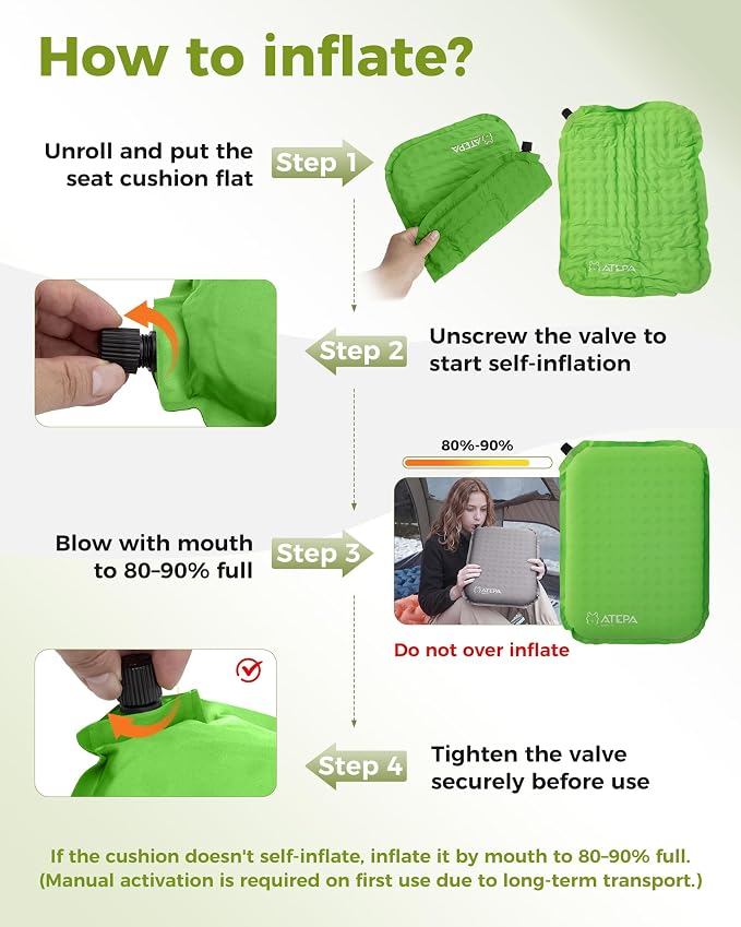 ATEPA Inflatable Seat Cushion | 2" & 2.5" Foam Core Seat Pad, Self Inflating, Compact, Stadium, Airplane, Travel, Camping, Hiking, Sports events - Image 6