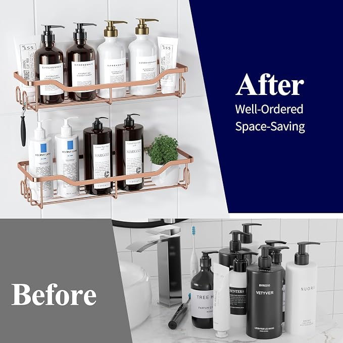 Kitsure Shower Caddy, Adhesive Shower Organizer, Large, Rose Gold | Stainless Steel Shelf for Inside Shower, No Drill Bathroom Organizers and Storage, Home Decor Accessories - Image 6