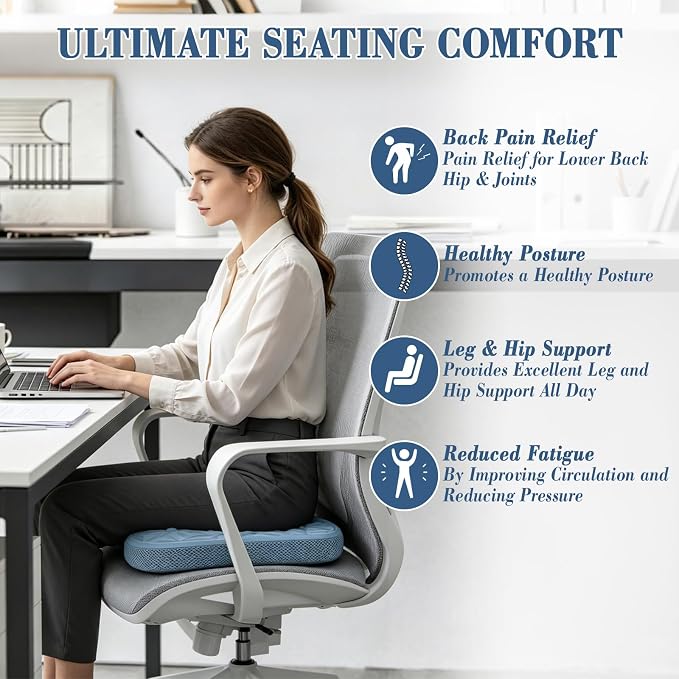 Cooling Gel Enhanced Memory Foam Seat Cushion, Desk Chair Seat Cushion, Office Chair Cushions, Foldable Portable, Back Sciatica Coccyx Tailbone Pain Relief, Driving Car Airplane Wheelchair Bleachers - Image 6