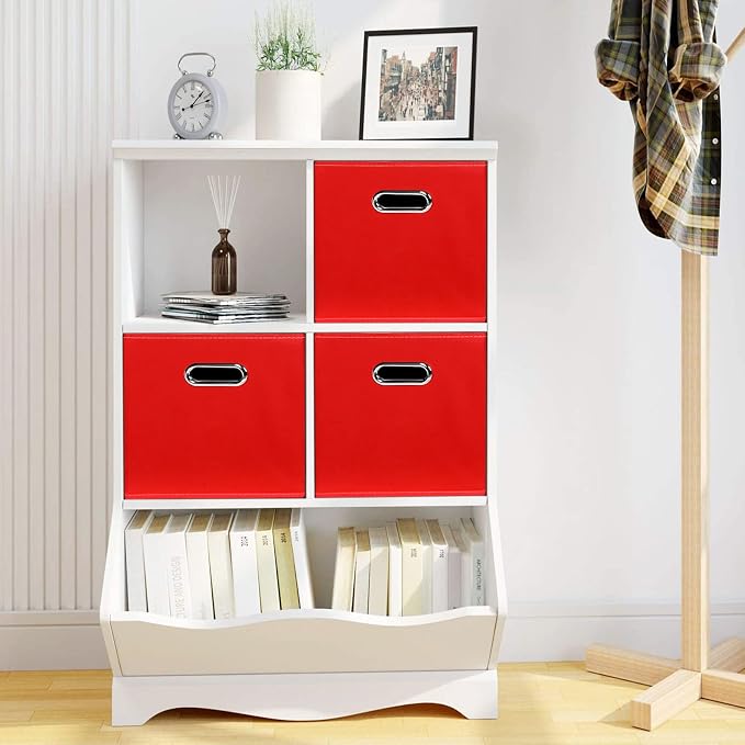 Fabric storage bins Cubes, Fabric Cube Organizer with Handle, Foldable Cube Bins for Cloth or Accessary Storage, 11x11x11, Set of 6, (Red) - Image 4