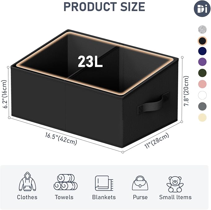 DIMJ Large Closet Shelf Organizer Bins 8 Packs with Handles and Divider, Fabric Trapezoid Storage Baskets, Foldable Clothes Containers Box for Shelf, Towel, Book, Toy, Purse, Hats, Black - Image 3