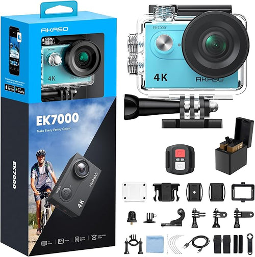 AKASO EK7000 4K30FPS 20MP WiFi Action Camera with EIS Ultra HD 131FT Waterproof Underwater Camera Remote Control 4X Zoom Support External Microphone Blue by AKASO