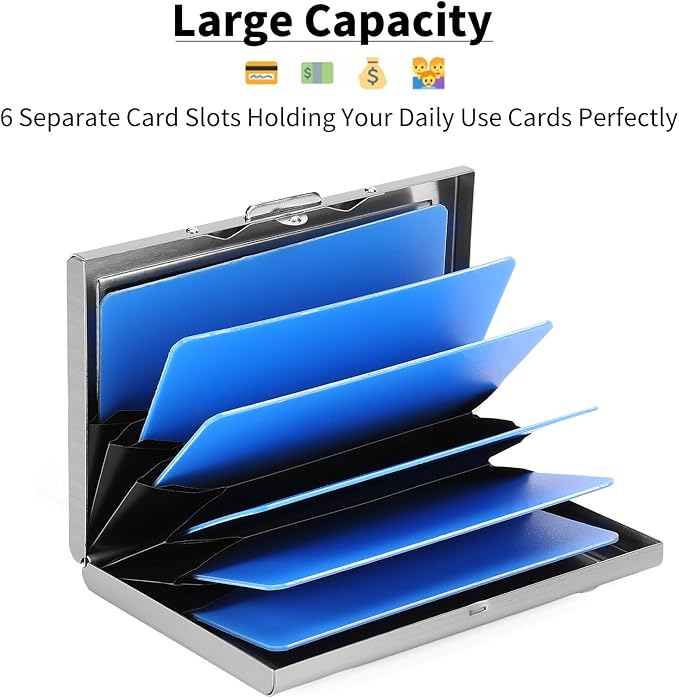 Credit Card Holder Wallet for Women Men Stainless Steel Metal Card Case RFID Blocking Business Card Protector Case with 6 Slots - Image 2