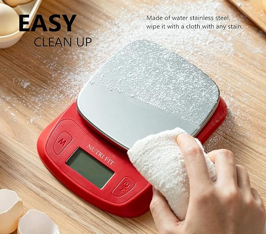 Ultra Slim Food Scale Digital Kitchen Scales Weight Grams Oz Red | Stainless Steel Panel, 1g Increment, Max 11lbs, Backlit Screen, High Precision, Coffee Making, Meal Prep, Include Batteries - Image 6