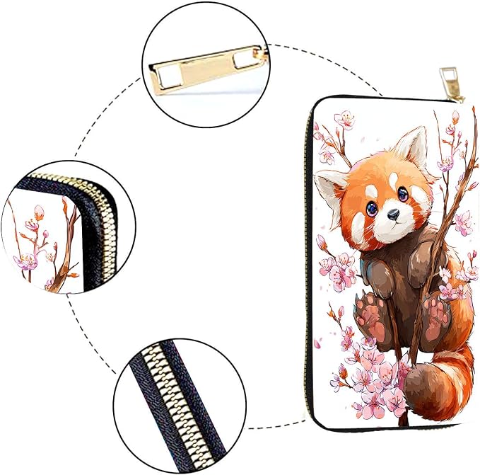 Women's RFID Blocking PU Leather Zip-Around Wallet, Large Capacity Clutch with Phone Holder, Travel Purse & Card Organizer with Removable Wristlet,Cherry Blossom Raccoon - Image 4