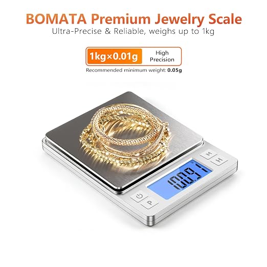 BOMATA 0.01g High Precision Jewelry Scale, 1000g Digital Gram Scale, Silver | Small & Portable Design with Hold, Tare & Counting Function, Precise for Gold, Bullion, Coins, Gemstones & Crafts - Image 2