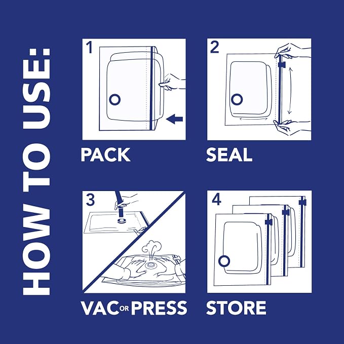 Hefty Shrink-Pak Vacuum Storage Bags - Space Saver for Under Bed Storage, Clothing and Comforters, 3X More Storage Space, 6 Medium Zipper Bags - Image 4