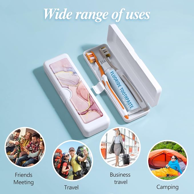 Toothbrush Travel Case - Colorful Pattern, Holder and Covers for Toothbrushes, Includes Tongue Scraper Case - Image 6