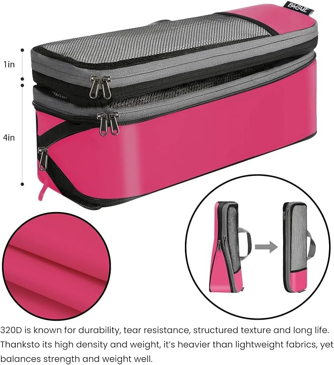 BAGAIL 4 Set/6 Set/8 Set Compression Packing Cubes Travel Accessories Expandable Packing Organizers (Half Mesh, 6-Fuchsia) - Image 5