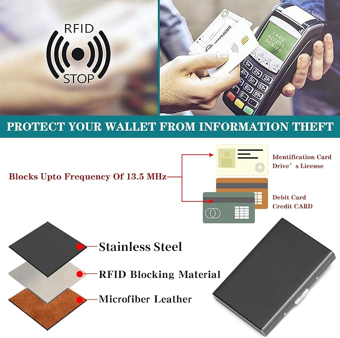 Stainless Steel Credit Card Wallet RFID Blocking Metal Case Pocket Business Card Holder for Women and Men - Image 5