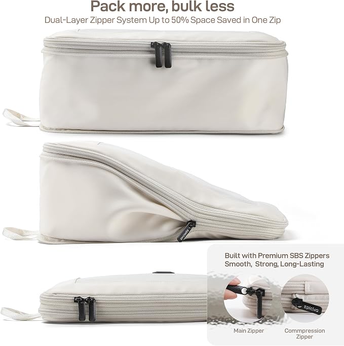 EPICKA TripCozy Compression Packing Cubes, 6 Set, Beige | Durable Expandable Travel Organizer Bags with Mesh Tops for Space-Saving Storage of Clothes & Accessories in Luggage - Image 2
